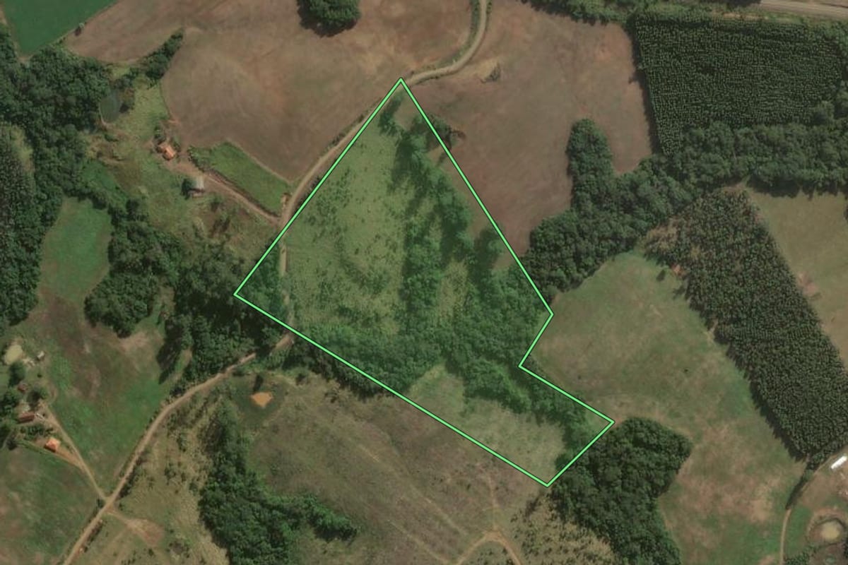 Imagem de satélite do imóvel rural em Curiúva (PR), com o contorno declarado no CAR desenhado por cima.