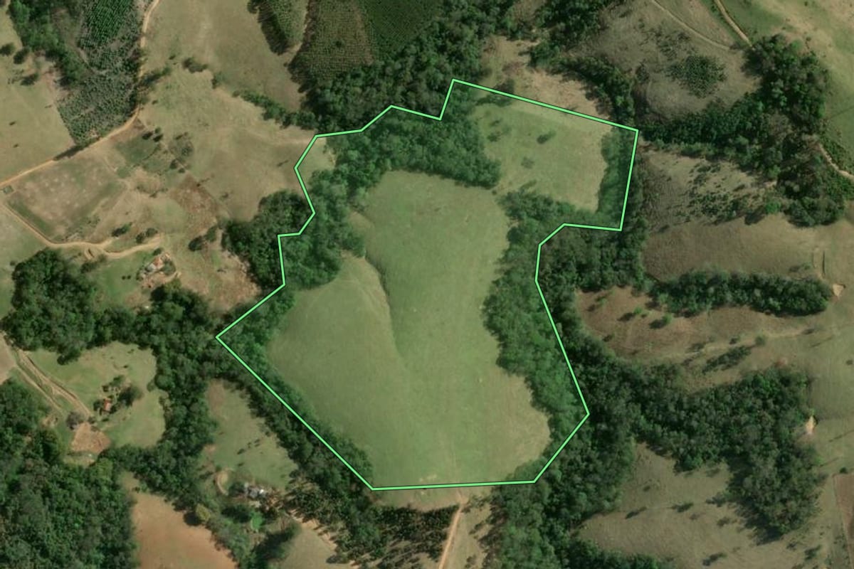 Imagem de satélite do imóvel rural em Curiúva (PR), com o contorno declarado no CAR desenhado por cima.