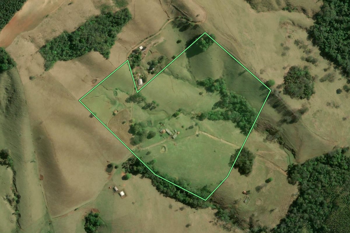 Imagem de satélite do imóvel rural em Curiúva (PR), com o contorno declarado no CAR desenhado por cima.