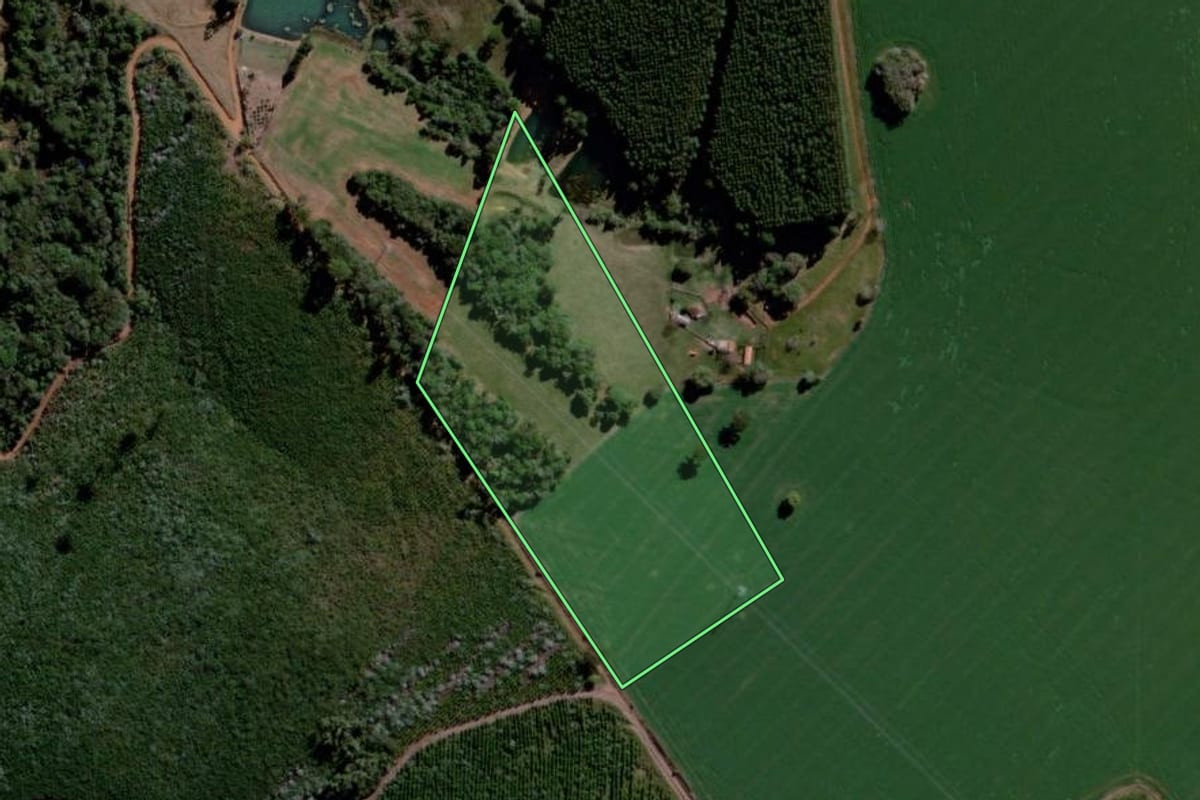 Imagem de satélite do imóvel rural em Curiúva (PR), com o contorno declarado no CAR desenhado por cima.