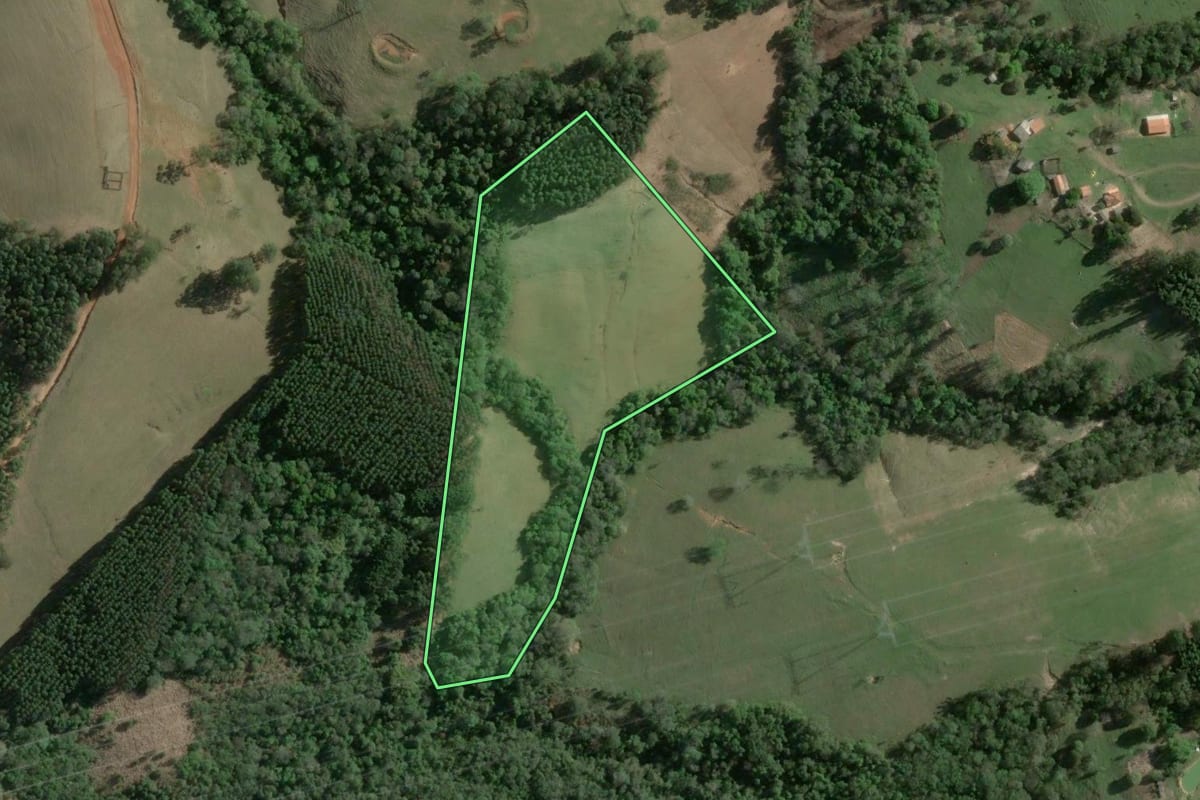 Imagem de satélite do imóvel rural em Curiúva (PR), com o contorno declarado no CAR desenhado por cima.