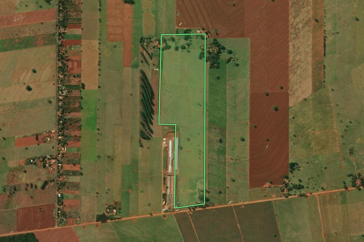Imagem de satélite do imóvel rural em Diamante do Norte (PR), com o contorno declarado no CAR desenhado por cima.
