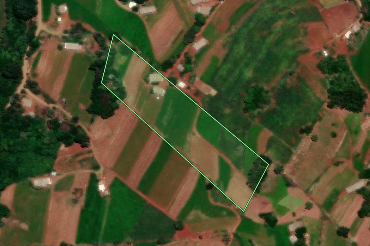 Imagem de satélite do imóvel rural em Diamante do Sul (PR), com o contorno declarado no CAR desenhado por cima.