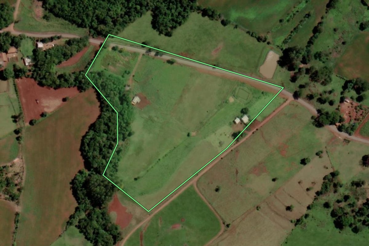 Imagem de satélite do imóvel rural em Diamante D'Oeste (PR), com o contorno declarado no CAR desenhado por cima.