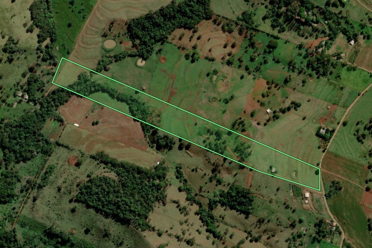 Imagem de satélite do imóvel rural em Diamante D'Oeste (PR), com o contorno declarado no CAR desenhado por cima.
