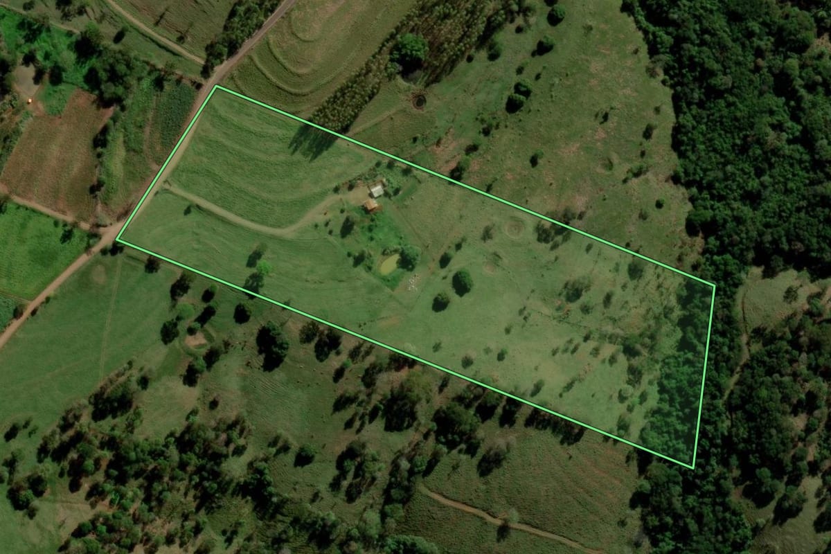 Imagem de satélite do imóvel rural em Diamante D'Oeste (PR), com o contorno declarado no CAR desenhado por cima.