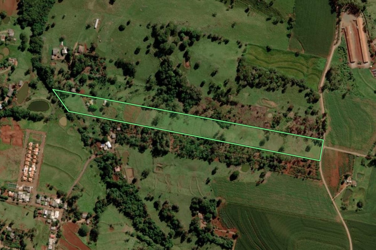 Imagem de satélite do imóvel rural em Diamante D'Oeste (PR), com o contorno declarado no CAR desenhado por cima.