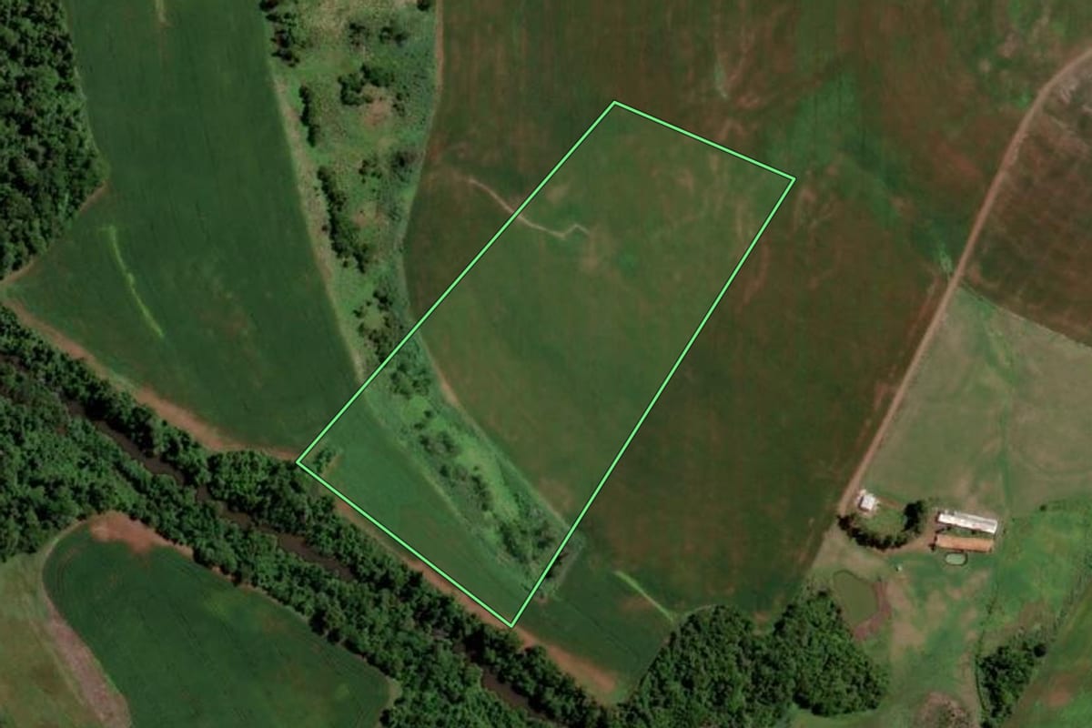 Imagem de satélite do imóvel rural em Diamante D'Oeste (PR), com o contorno declarado no CAR desenhado por cima.