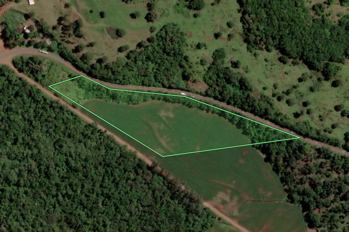 Imagem de satélite do imóvel rural em Diamante D'Oeste (PR), com o contorno declarado no CAR desenhado por cima.