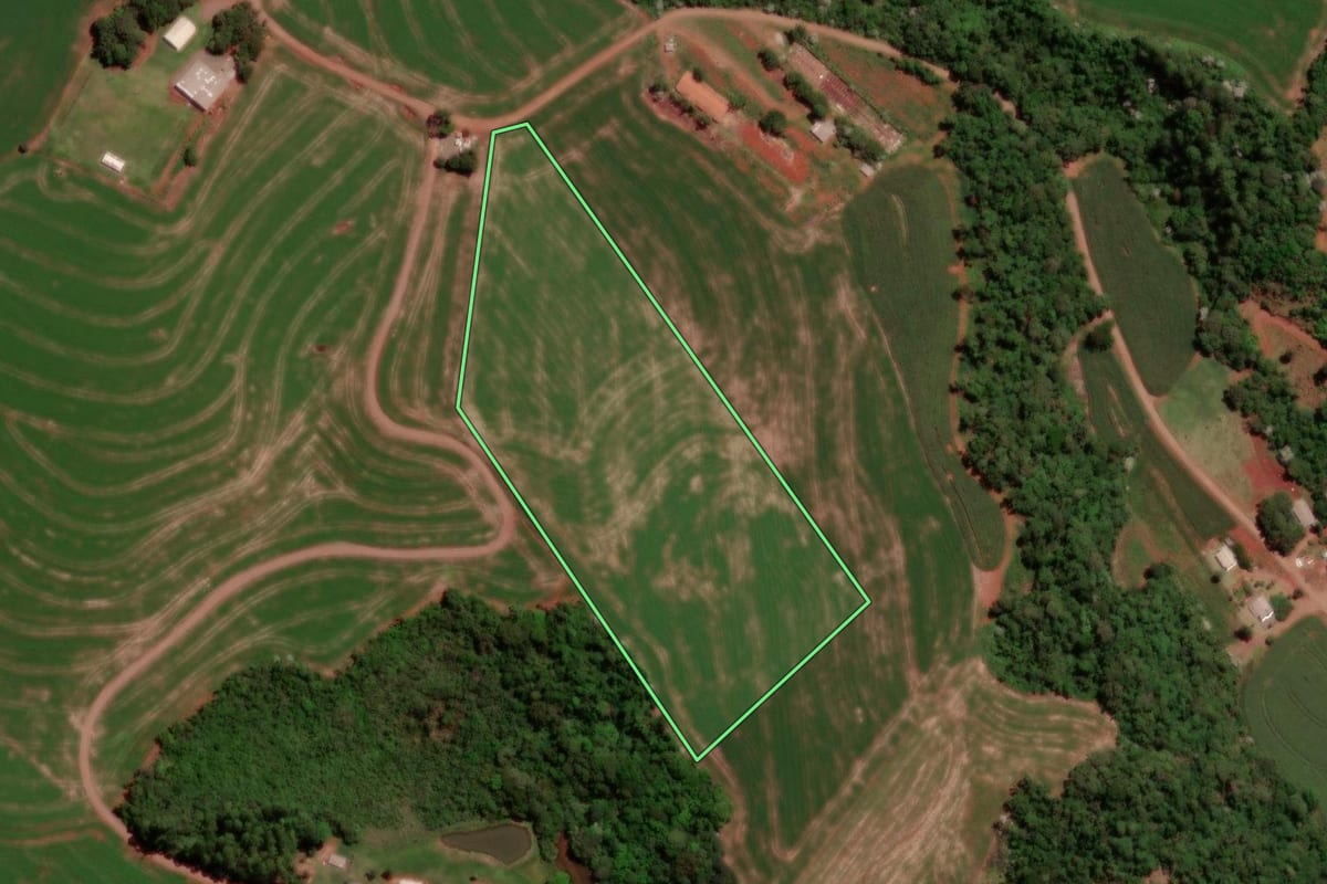 Imagem de satélite do imóvel rural em Dois Vizinhos (PR), com o contorno declarado no CAR desenhado por cima.