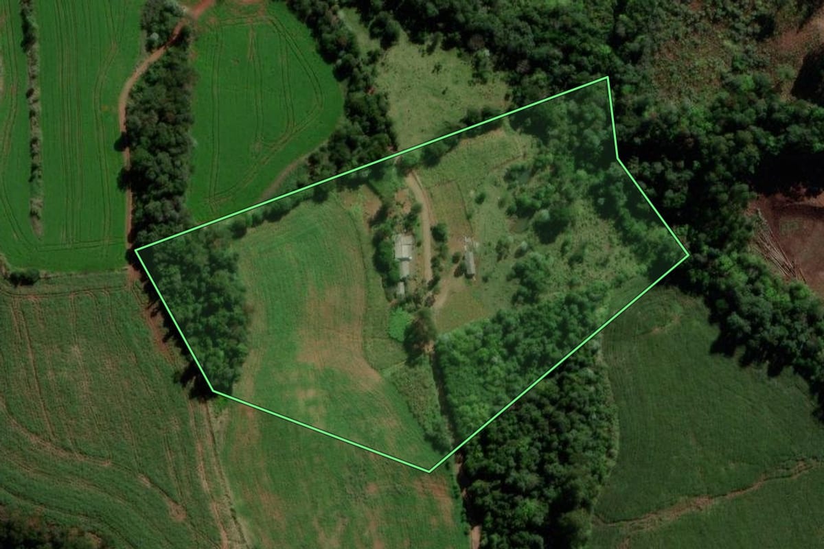 Imagem de satélite do imóvel rural em Dois Vizinhos (PR), com o contorno declarado no CAR desenhado por cima.