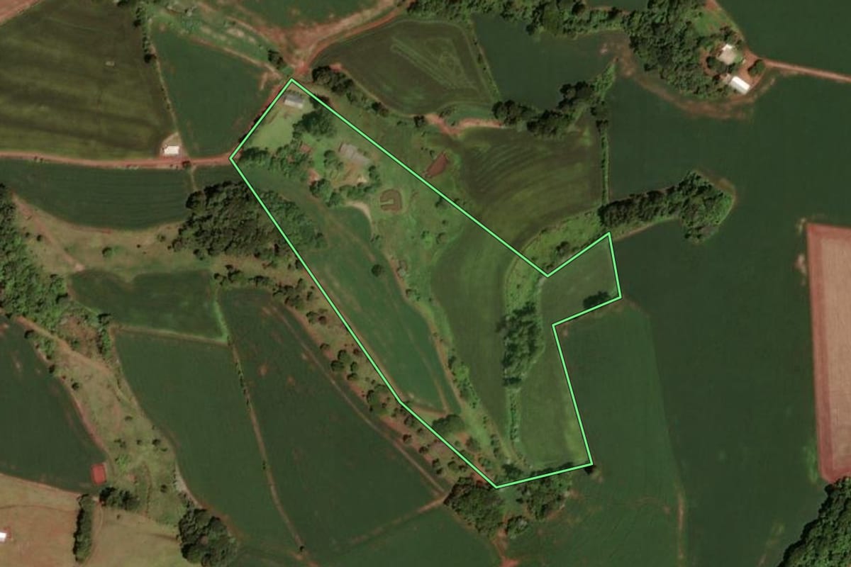Imagem de satélite do imóvel rural em Dois Vizinhos (PR), com o contorno declarado no CAR desenhado por cima.