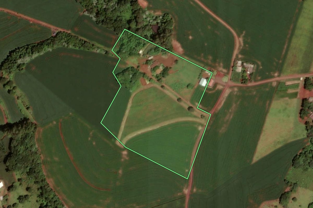 Imagem de satélite do imóvel rural em Dois Vizinhos (PR), com o contorno declarado no CAR desenhado por cima.