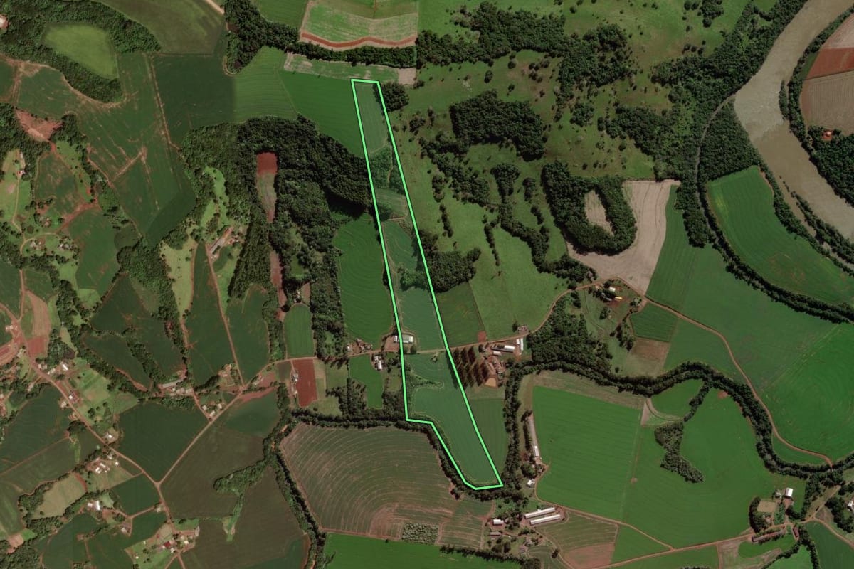 Imagem de satélite do imóvel rural em Dois Vizinhos (PR), com o contorno declarado no CAR desenhado por cima.
