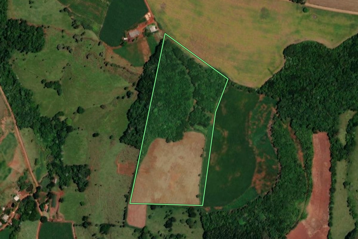 Imagem de satélite do imóvel rural em Dois Vizinhos (PR), com o contorno declarado no CAR desenhado por cima.