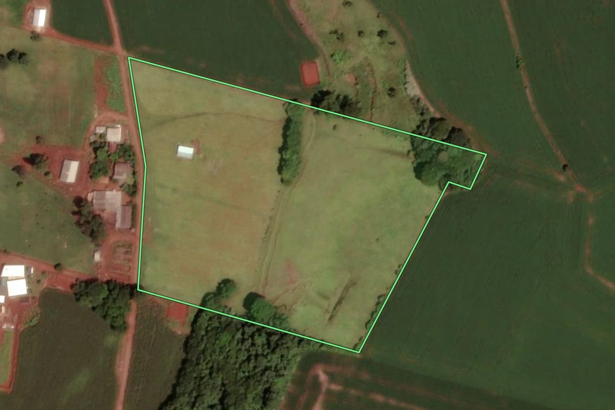Imagem de satélite do imóvel rural em Dois Vizinhos (PR), com o contorno declarado no CAR desenhado por cima.