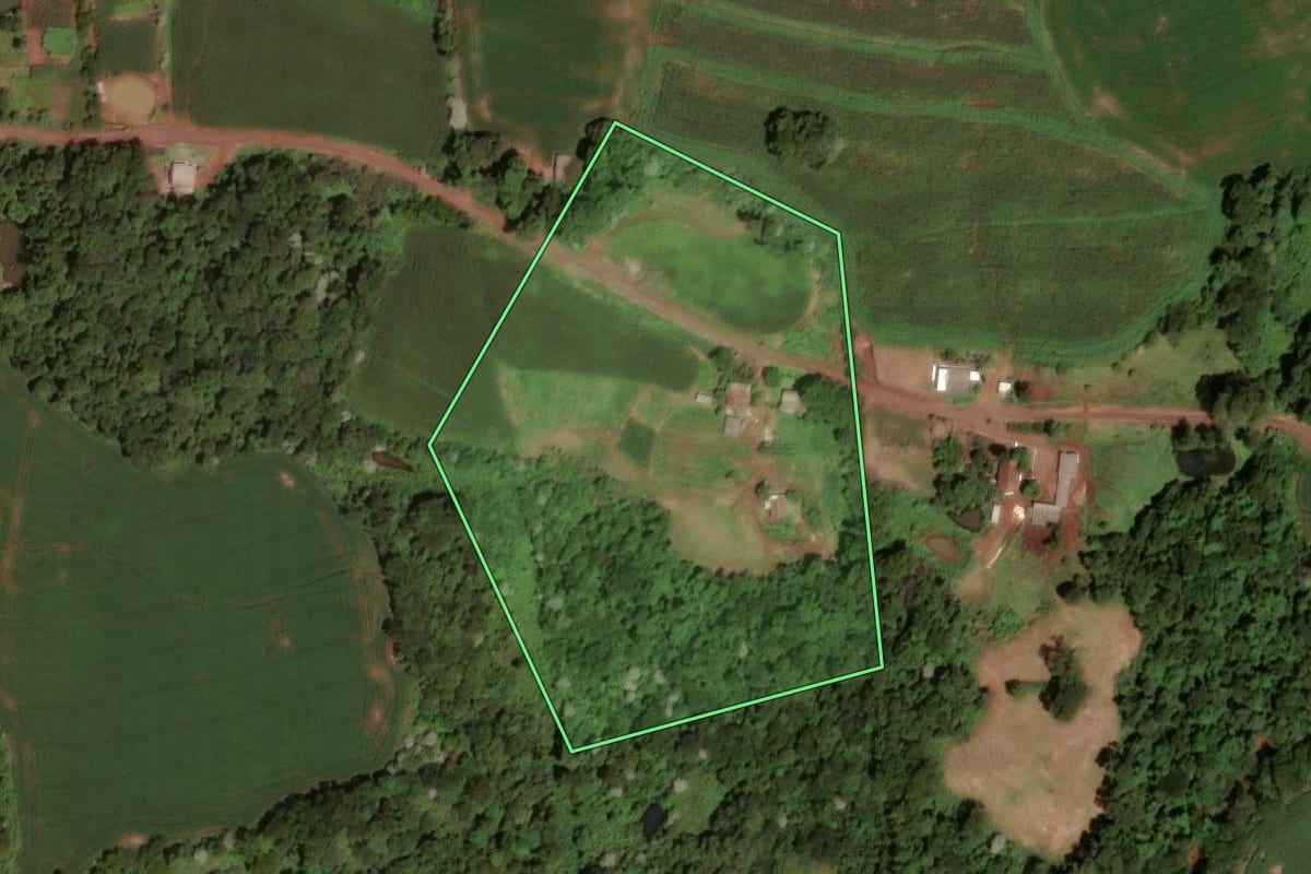 Imagem de satélite do imóvel rural em Dois Vizinhos (PR), com o contorno declarado no CAR desenhado por cima.