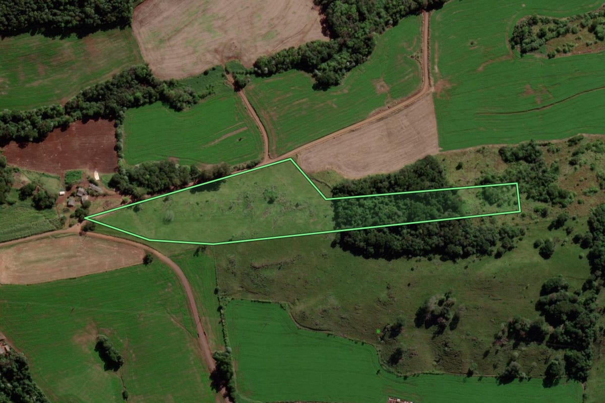 Imagem de satélite do imóvel rural em Dois Vizinhos (PR), com o contorno declarado no CAR desenhado por cima.