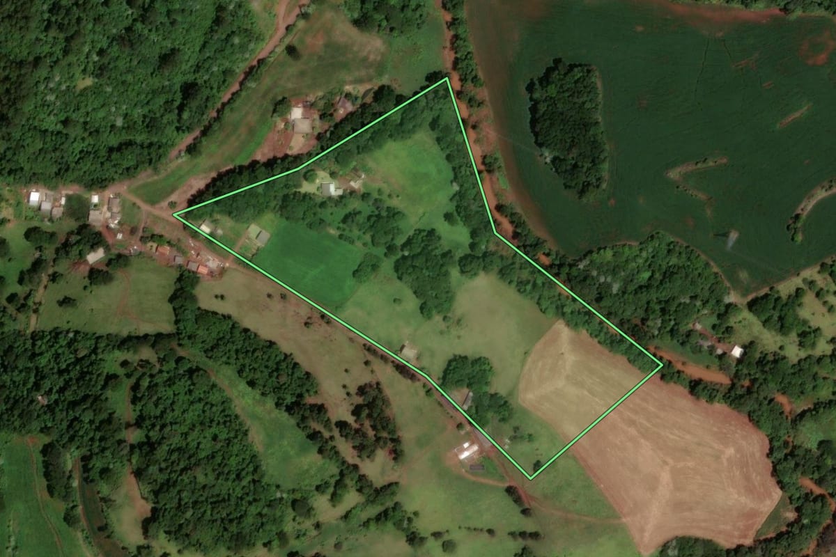 Imagem de satélite do imóvel rural em Dois Vizinhos (PR), com o contorno declarado no CAR desenhado por cima.
