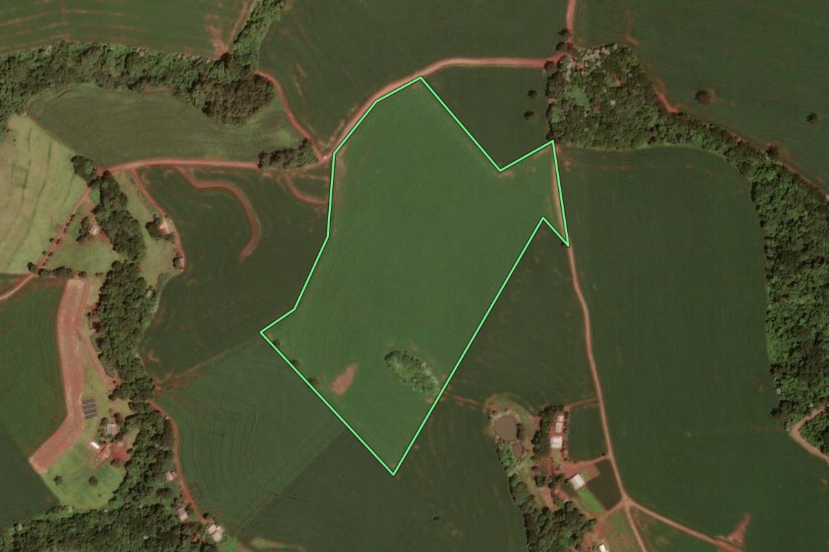Imagem de satélite do imóvel rural em Dois Vizinhos (PR), com o contorno declarado no CAR desenhado por cima.