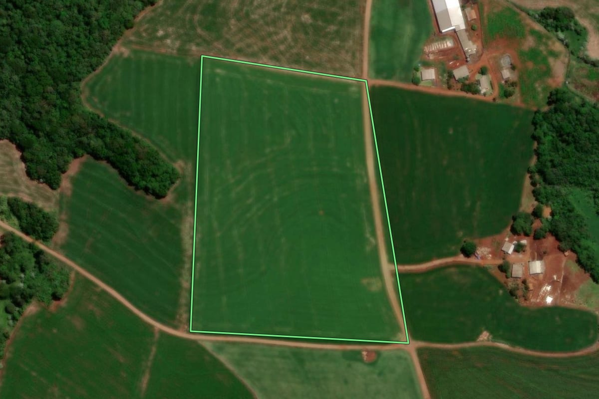 Imagem de satélite do imóvel rural em Dois Vizinhos (PR), com o contorno declarado no CAR desenhado por cima.