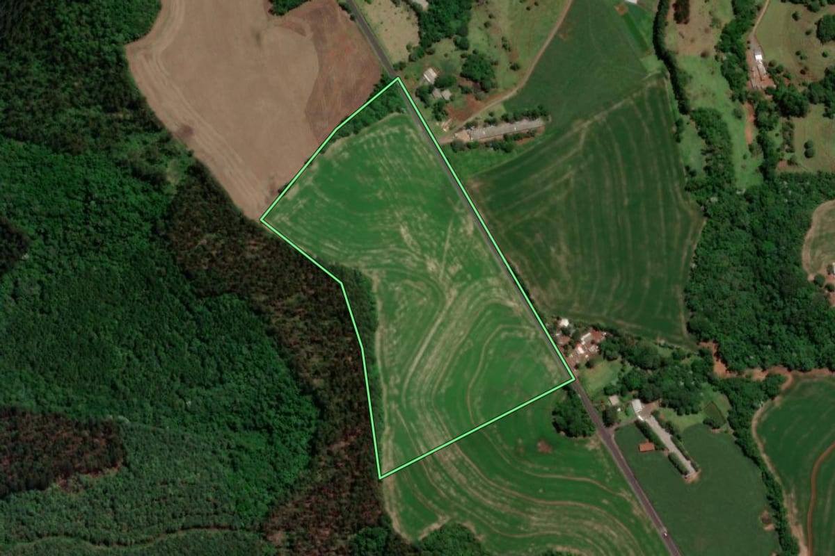 Imagem de satélite do imóvel rural em Dois Vizinhos (PR), com o contorno declarado no CAR desenhado por cima.