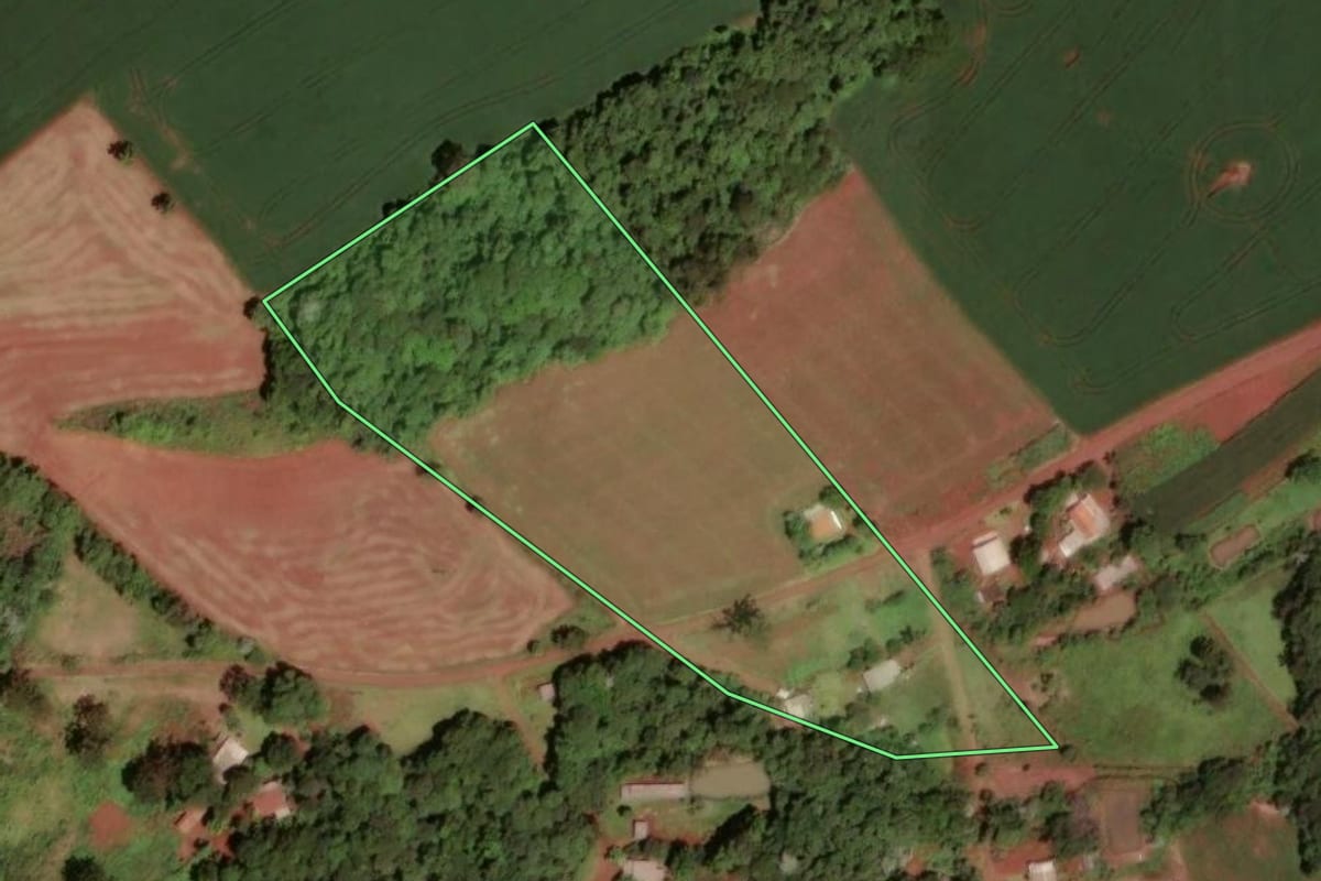 Imagem de satélite do imóvel rural em Dois Vizinhos (PR), com o contorno declarado no CAR desenhado por cima.