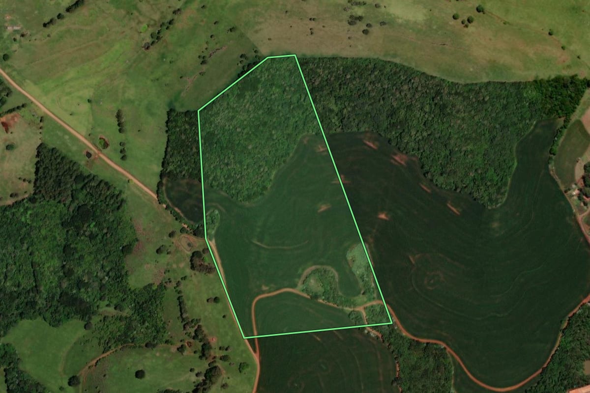 Imagem de satélite do imóvel rural em Salto do Lontra (PR), com o contorno declarado no CAR desenhado por cima.