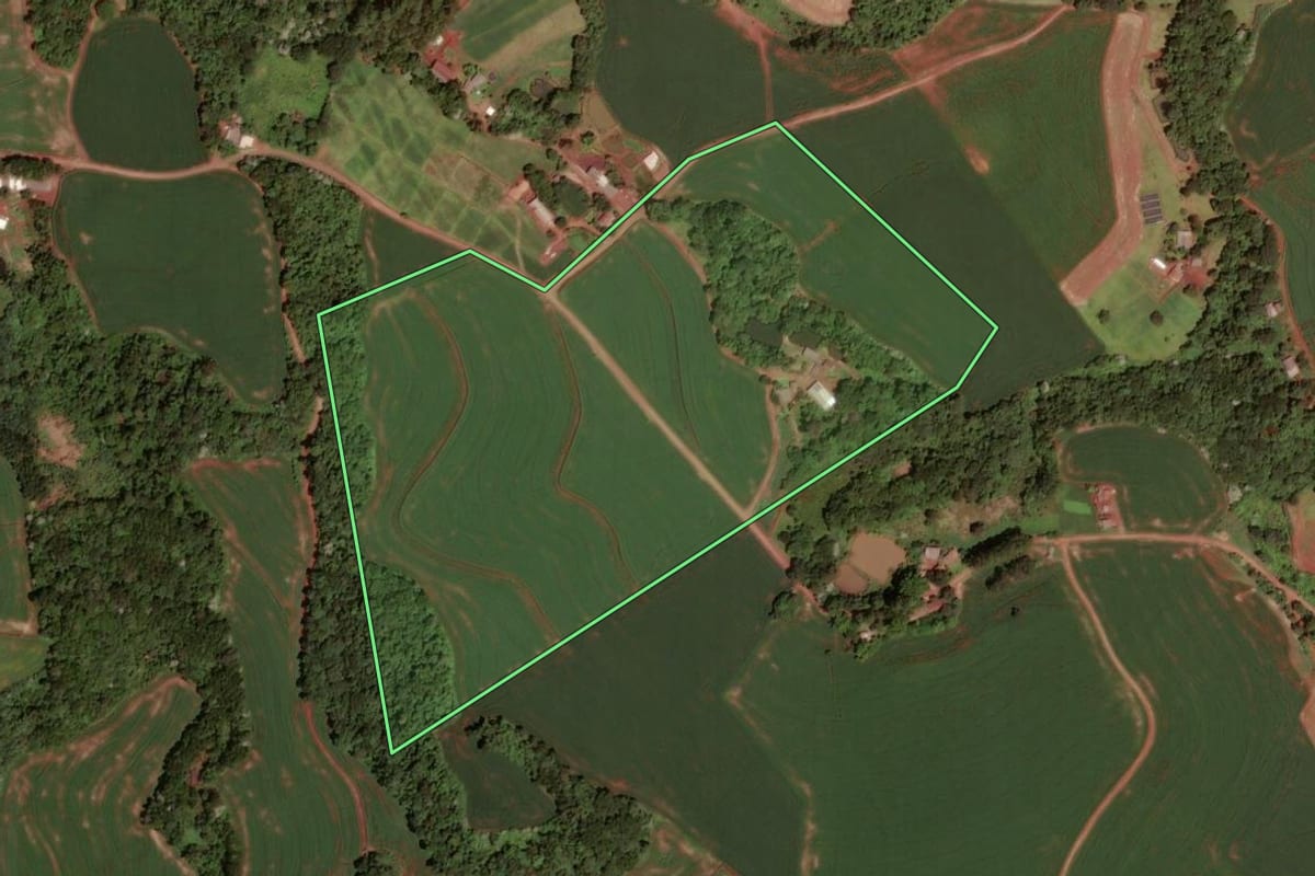 Imagem de satélite do imóvel rural em Dois Vizinhos (PR), com o contorno declarado no CAR desenhado por cima.