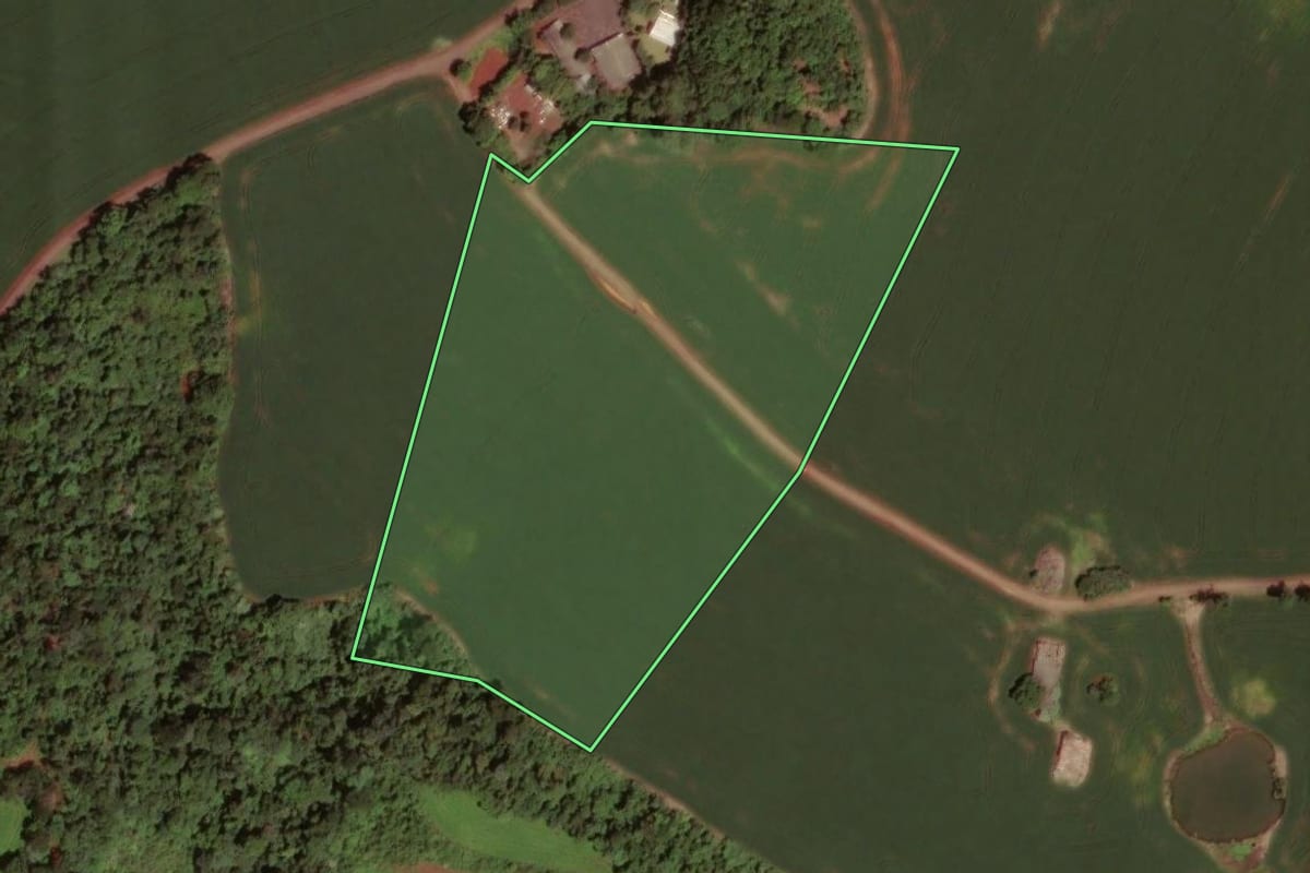 Imagem de satélite do imóvel rural em Dois Vizinhos (PR), com o contorno declarado no CAR desenhado por cima.