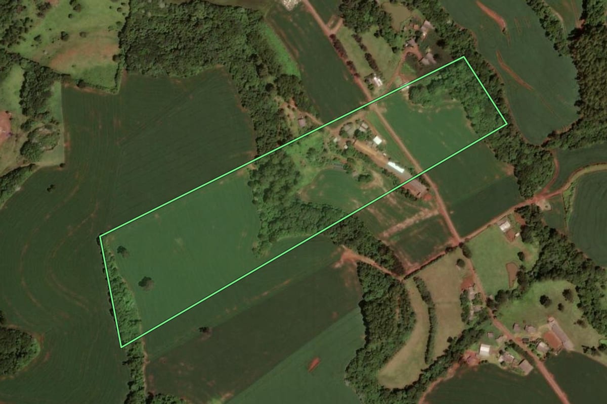 Imagem de satélite do imóvel rural em Dois Vizinhos (PR), com o contorno declarado no CAR desenhado por cima.