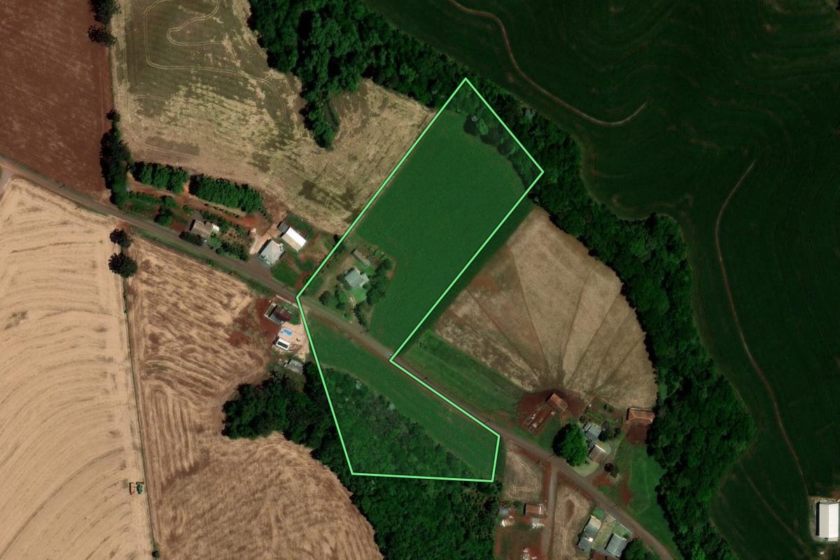 Imagem de satélite do imóvel rural em Dois Vizinhos (PR), com o contorno declarado no CAR desenhado por cima.