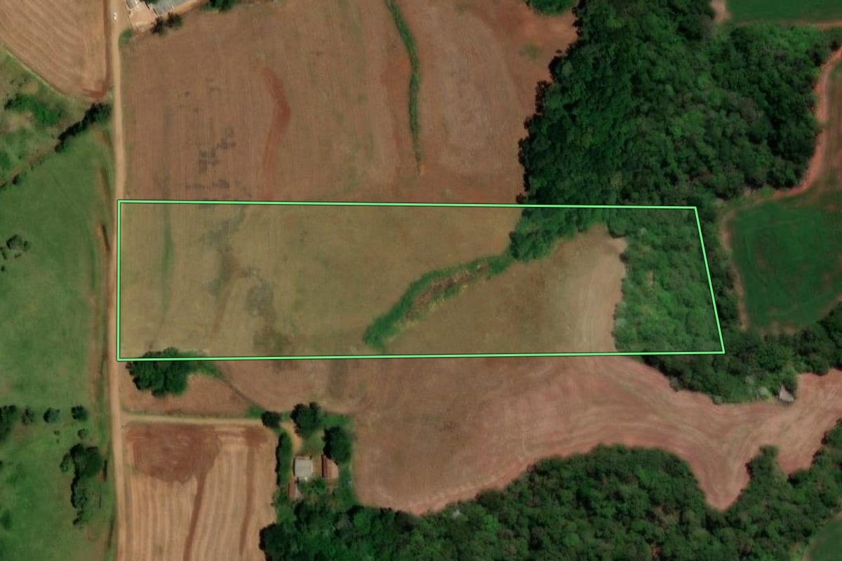 Imagem de satélite do imóvel rural em Dois Vizinhos (PR), com o contorno declarado no CAR desenhado por cima.