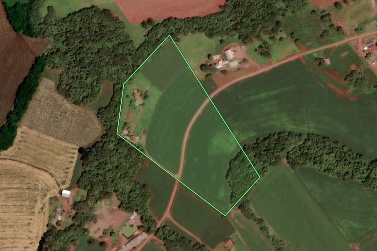 Imagem de satélite do imóvel rural em Dois Vizinhos (PR), com o contorno declarado no CAR desenhado por cima.