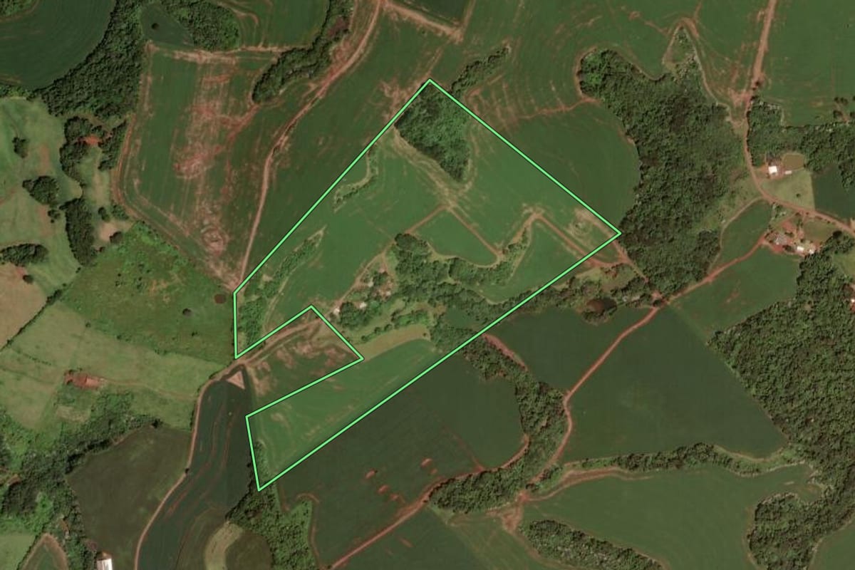 Imagem de satélite do imóvel rural em Dois Vizinhos (PR), com o contorno declarado no CAR desenhado por cima.