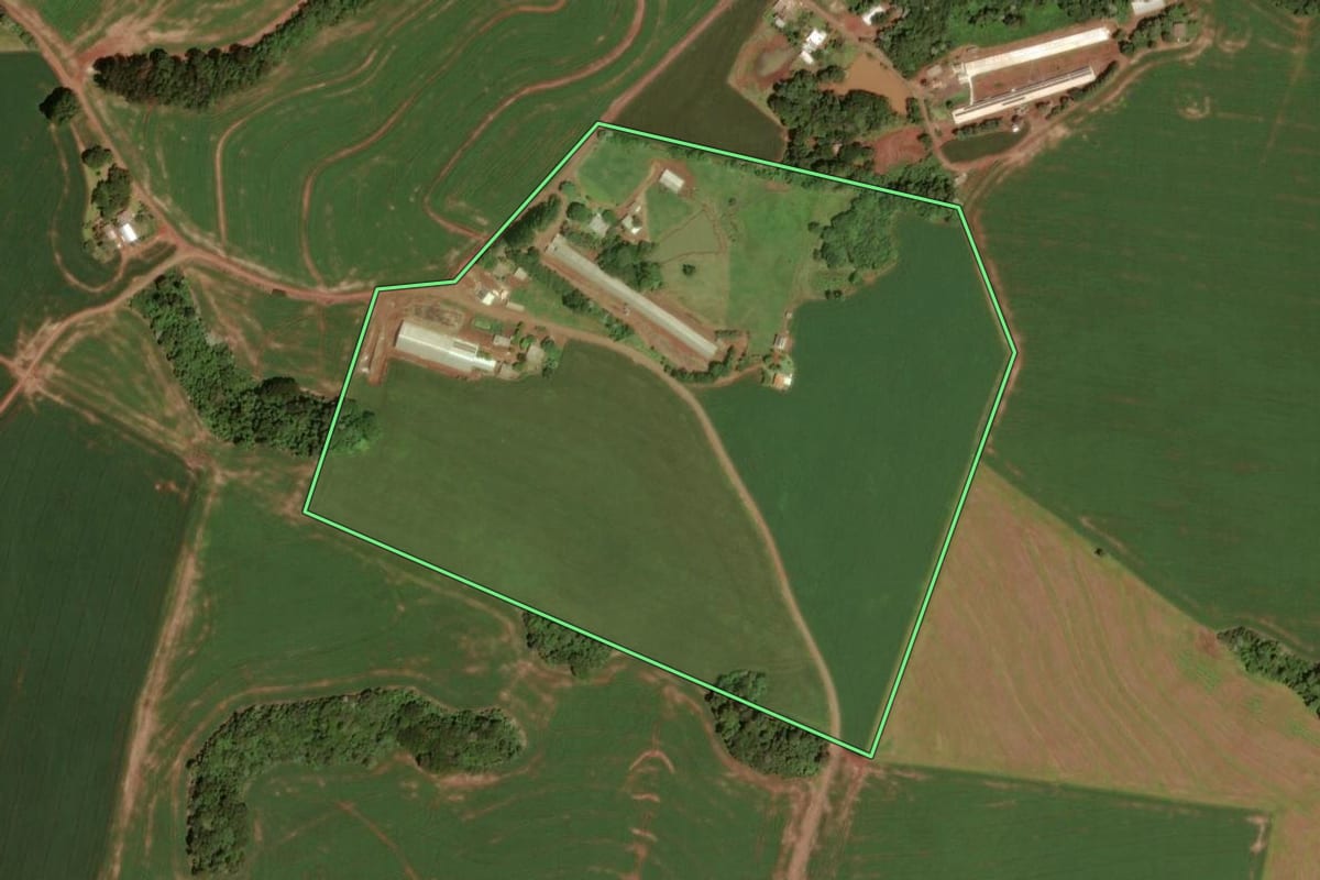 Imagem de satélite do imóvel rural em Dois Vizinhos (PR), com o contorno declarado no CAR desenhado por cima.
