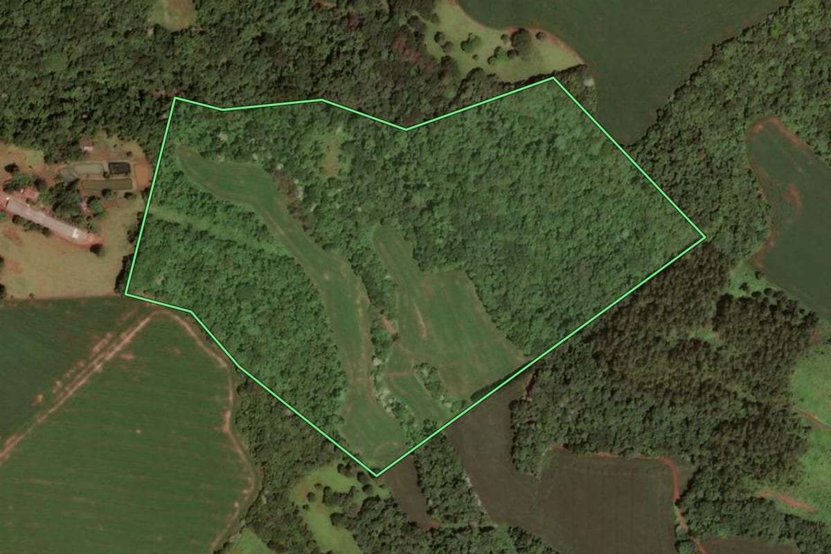 Imagem de satélite do imóvel rural em Dois Vizinhos (PR), com o contorno declarado no CAR desenhado por cima.
