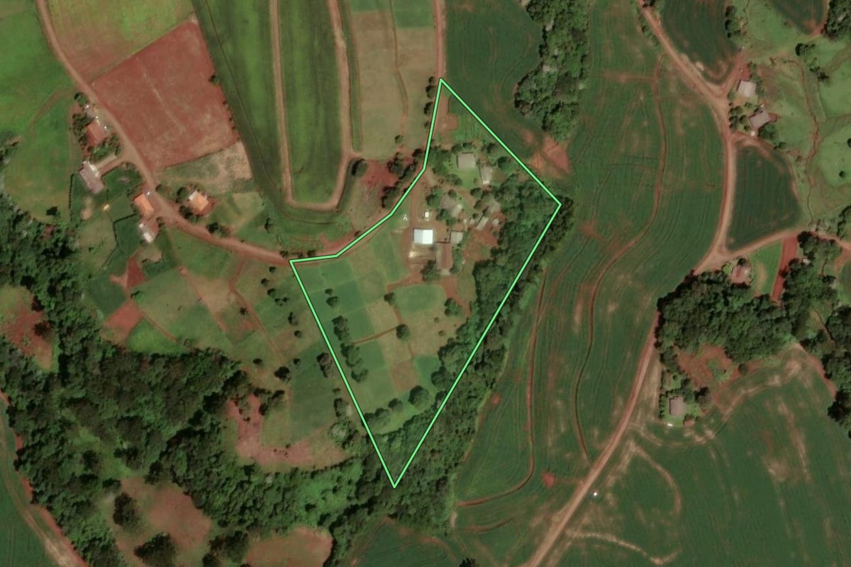 Imagem de satélite do imóvel rural em Dois Vizinhos (PR), com o contorno declarado no CAR desenhado por cima.