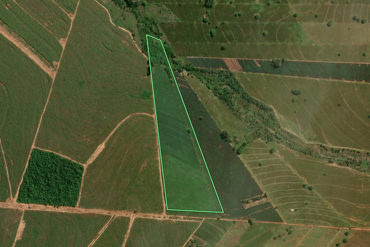 Imagem de satélite do imóvel rural em Douradina (PR), com o contorno declarado no CAR desenhado por cima.