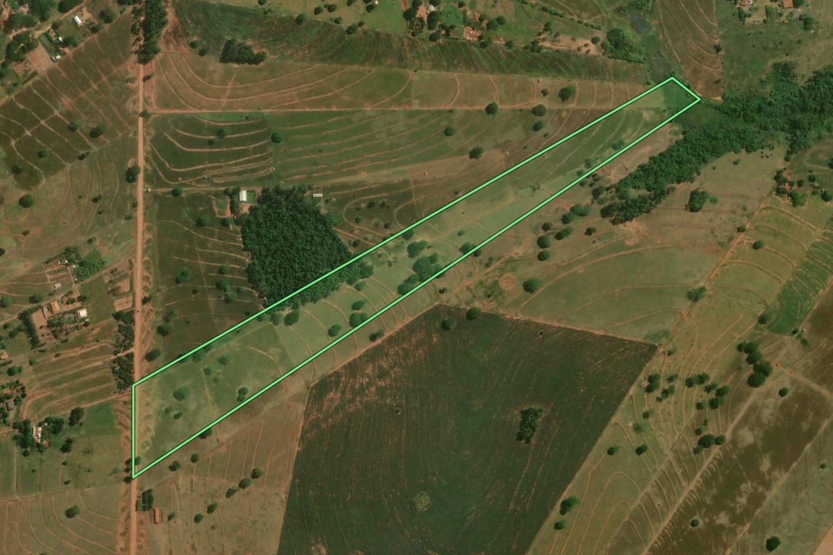 Imagem de satélite do imóvel rural em Douradina (PR), com o contorno declarado no CAR desenhado por cima.