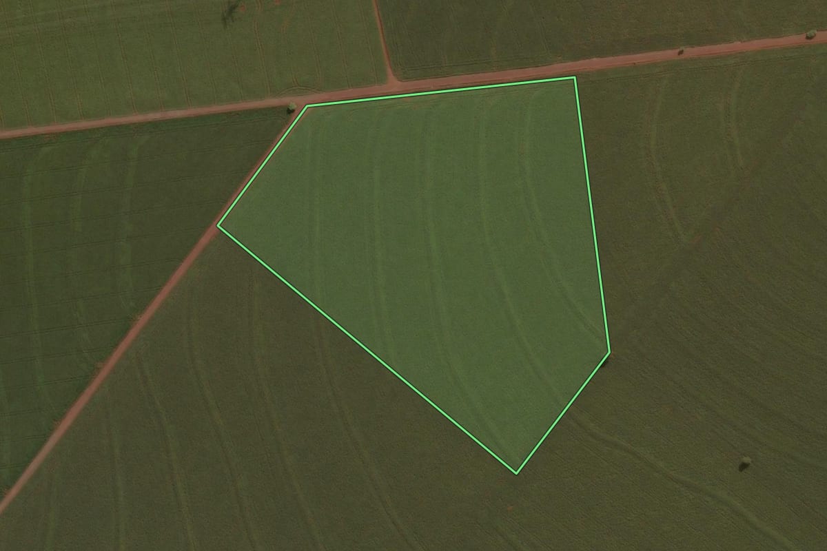 Imagem de satélite do imóvel rural em Doutor Camargo (PR), com o contorno declarado no CAR desenhado por cima.