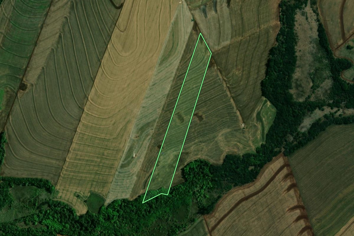 Imagem de satélite do imóvel rural em Doutor Camargo (PR), com o contorno declarado no CAR desenhado por cima.