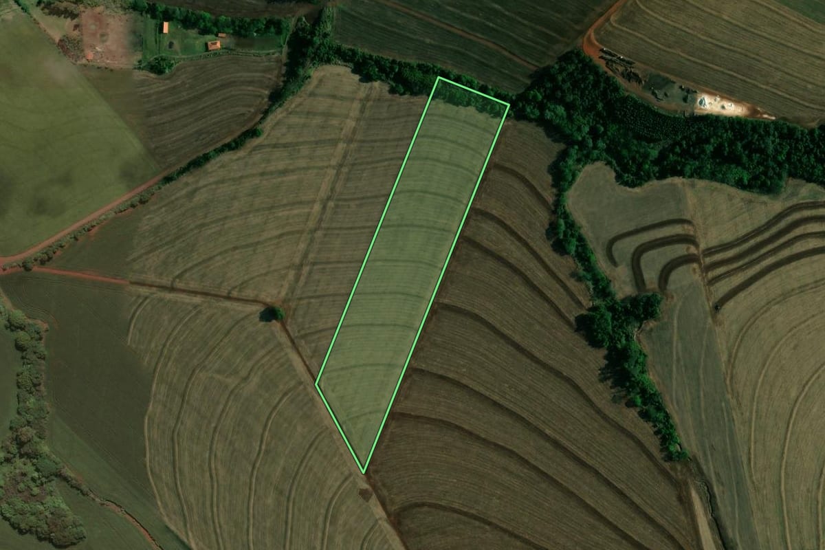 Imagem de satélite do imóvel rural em Doutor Camargo (PR), com o contorno declarado no CAR desenhado por cima.
