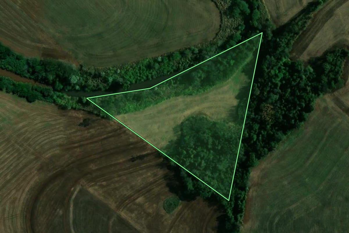 Imagem de satélite do imóvel rural em Doutor Camargo (PR), com o contorno declarado no CAR desenhado por cima.