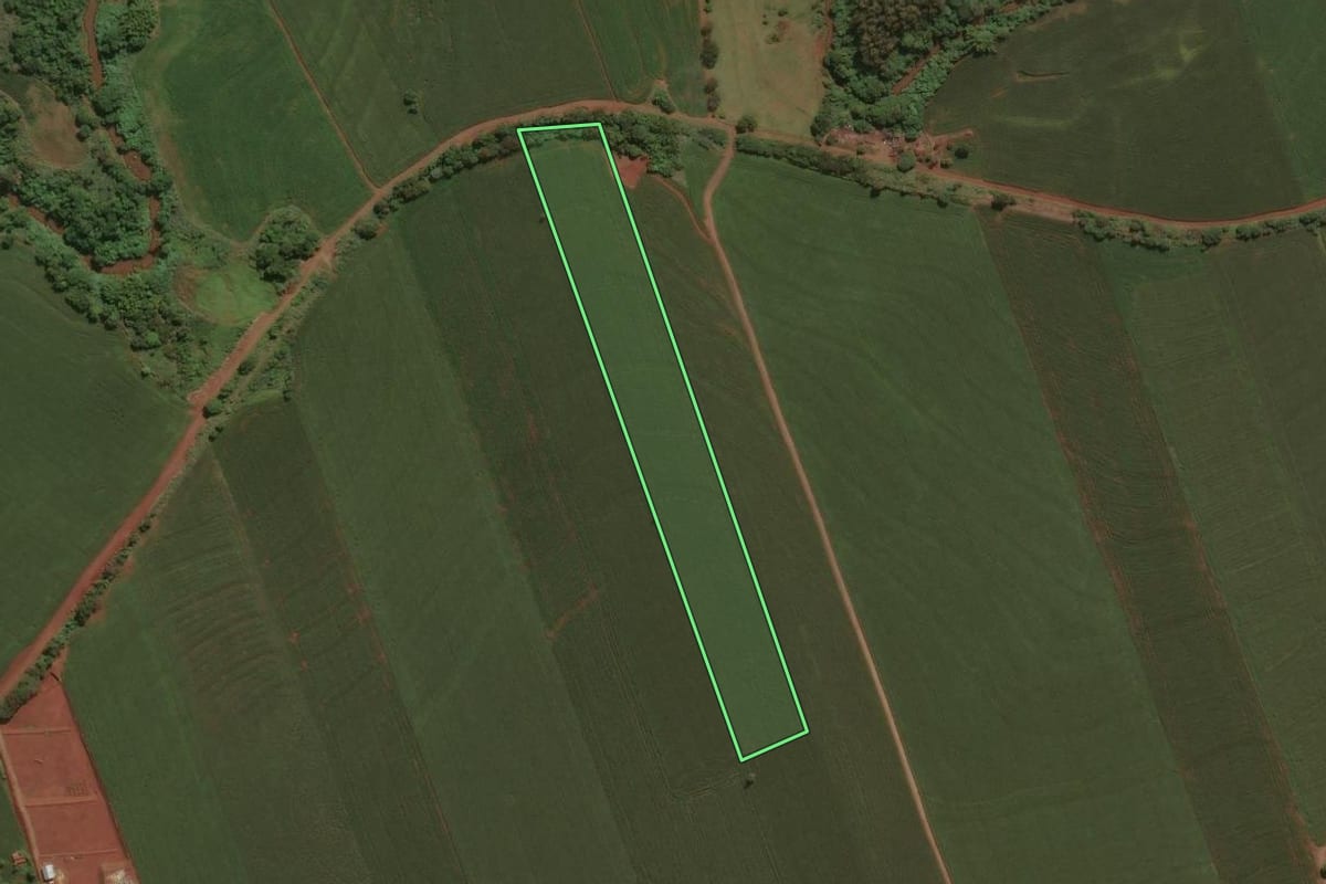 Imagem de satélite do imóvel rural em Doutor Camargo (PR), com o contorno declarado no CAR desenhado por cima.