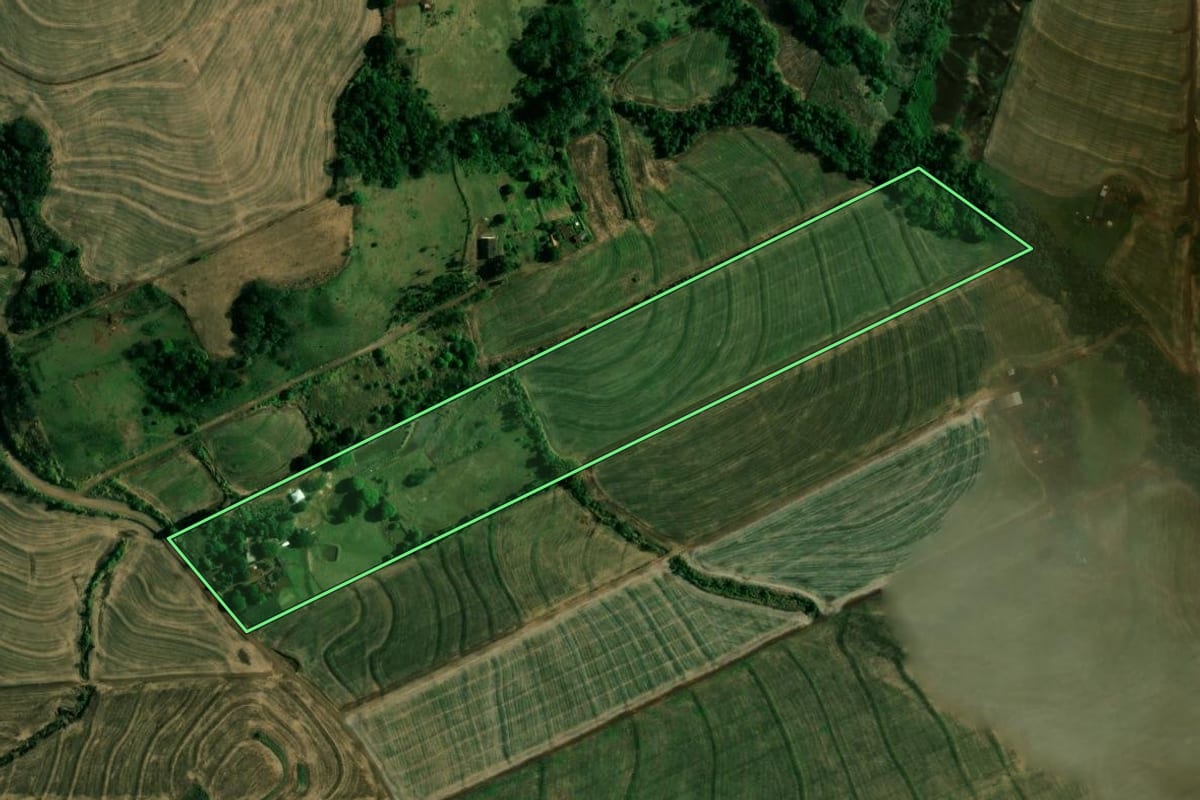 Imagem de satélite do imóvel rural em Doutor Camargo (PR), com o contorno declarado no CAR desenhado por cima.