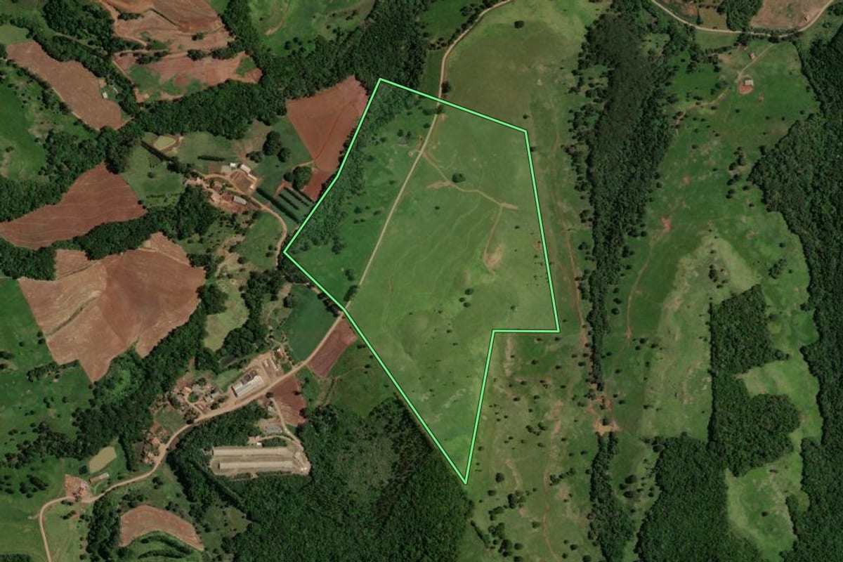 Imagem de satélite do imóvel rural em Enéas Marques (PR), com o contorno declarado no CAR desenhado por cima.