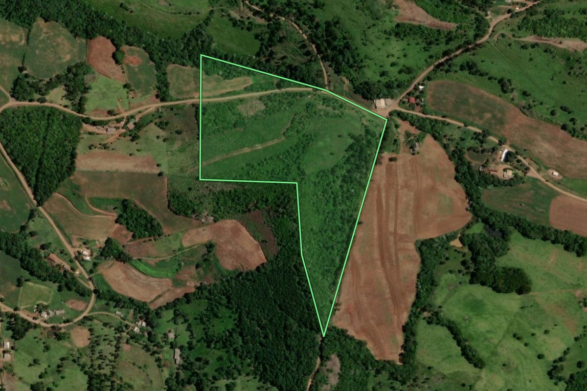Imagem de satélite do imóvel rural em Enéas Marques (PR), com o contorno declarado no CAR desenhado por cima.