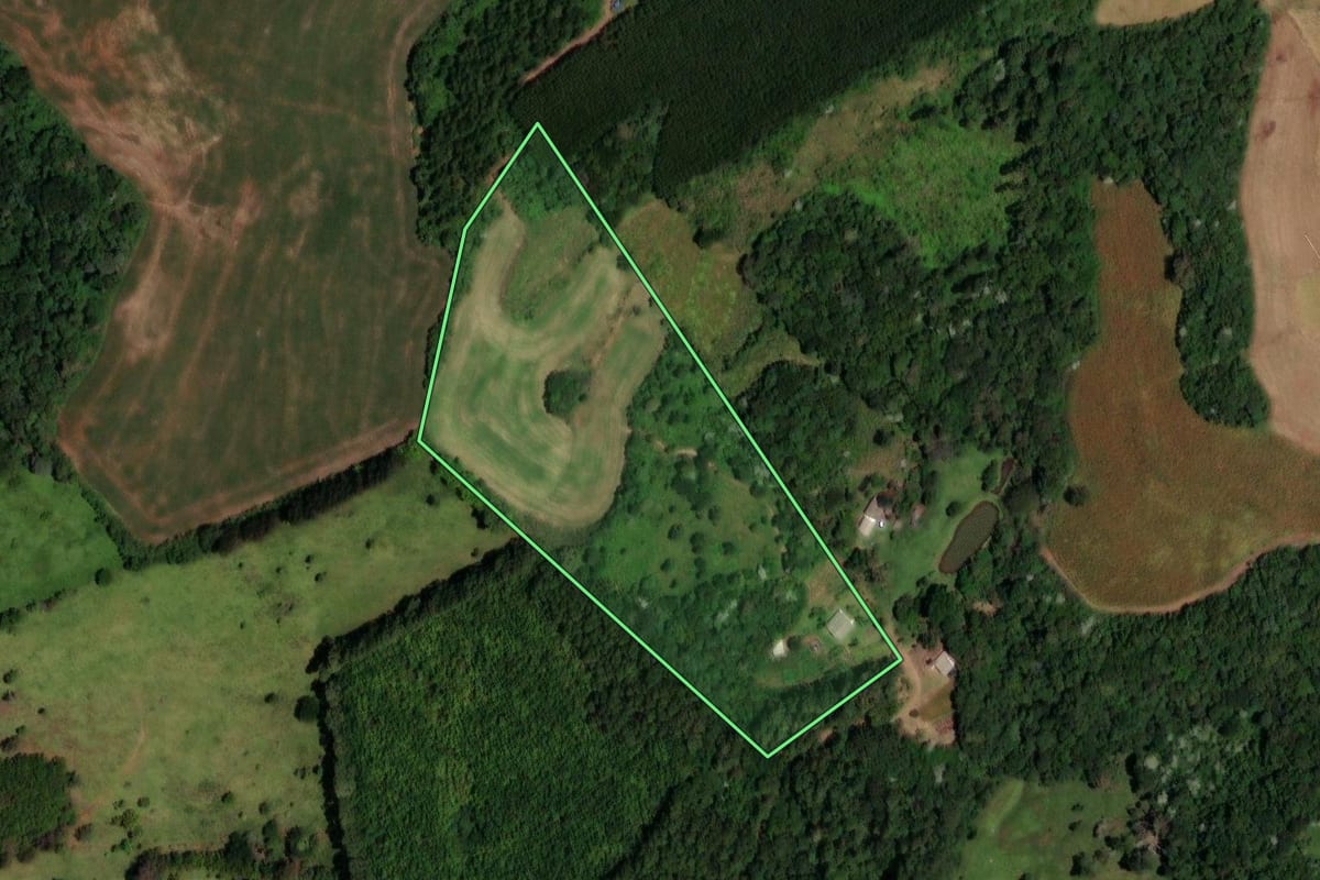 Imagem de satélite do imóvel rural em Enéas Marques (PR), com o contorno declarado no CAR desenhado por cima.