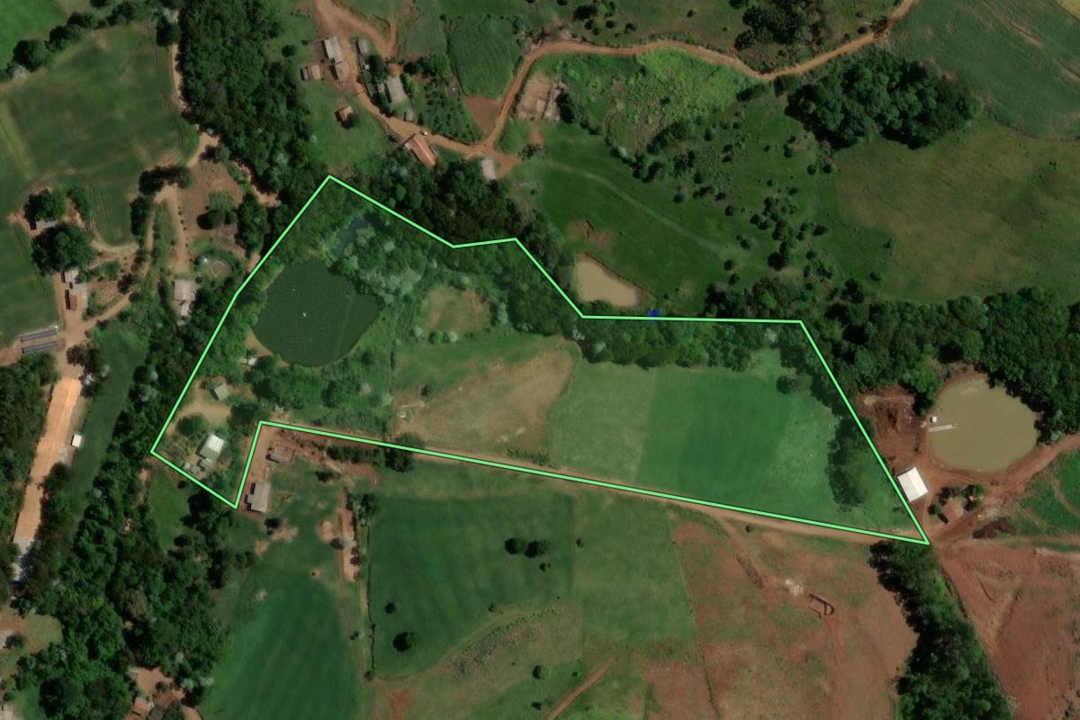 Imagem de satélite do imóvel rural em Enéas Marques (PR), com o contorno declarado no CAR desenhado por cima.